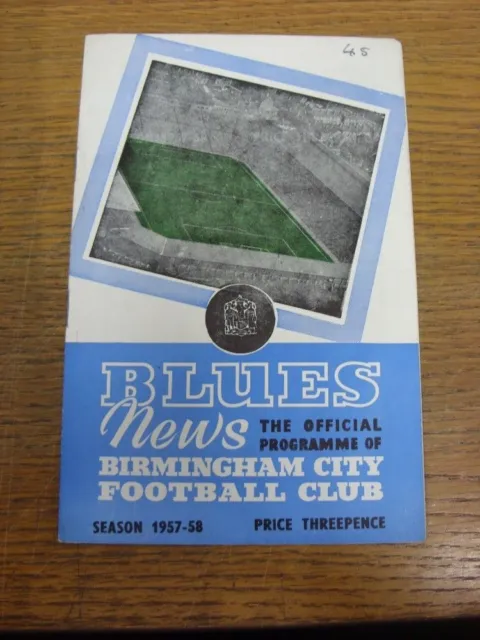 18/01/1958 Birmingham City v Burnley  (writing on front cover). Footy Progs item