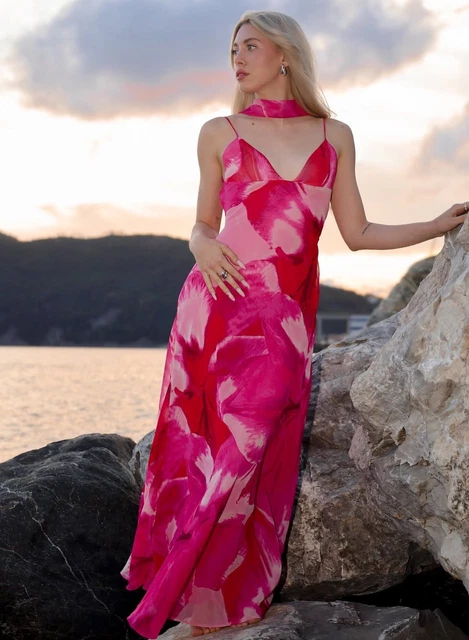 chinese dress ladies Satin Zara Maxi (Pink) in XS – All Dressed Up NZ