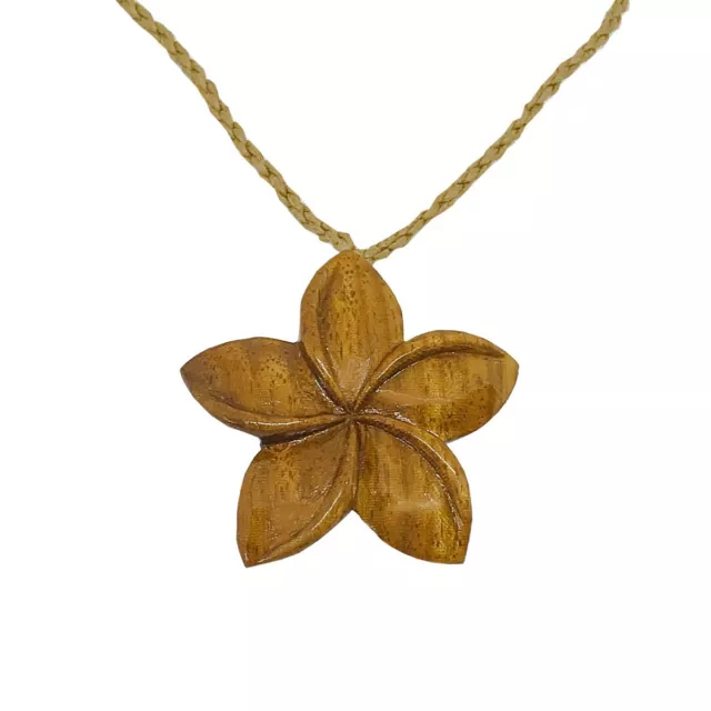 Hawaiian Jewelry Hand Carved Koa Wood Hawaii Plumeria Flower Pendant Necklace