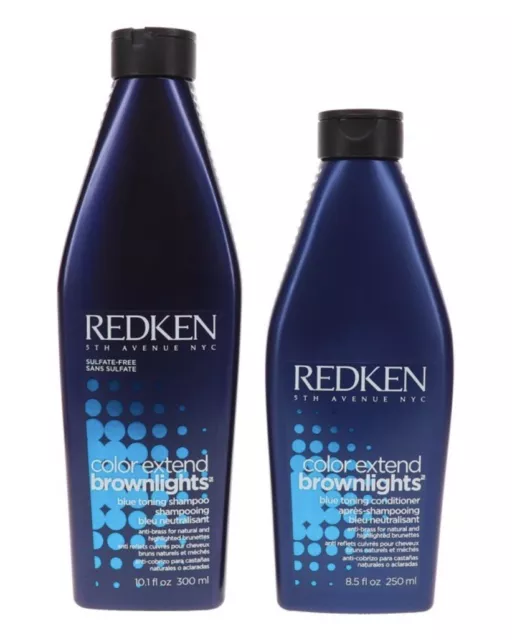 Champú tonificante azul Redken Color Extend Brownlights 10,1 oz y acondicionador 8,5 oz