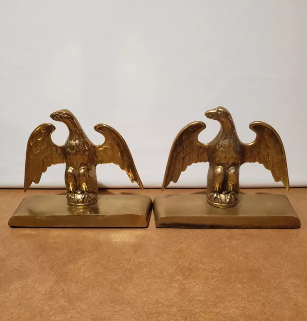 Heavy Solid Brass Vintage Federal Style Eagle Bookends Virginia Metalcrafters