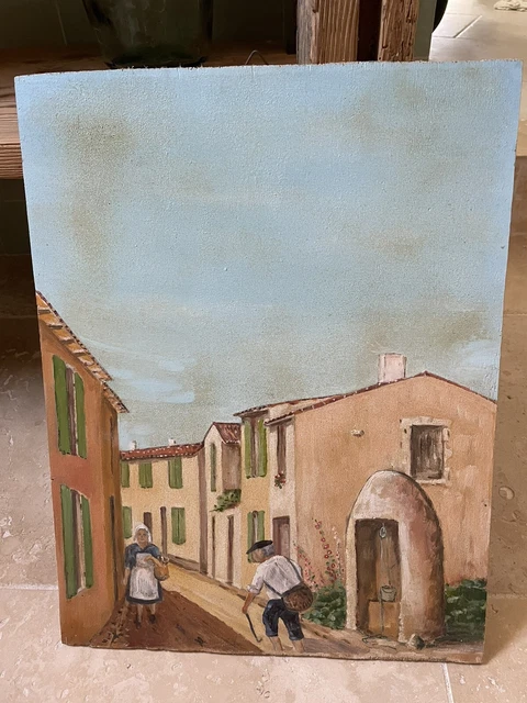 tableau peinture paysage rue ile de re 44 cm par 34 cm