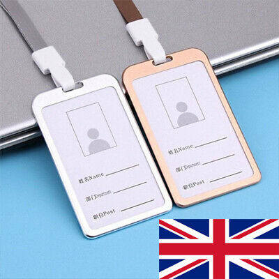 Aluminum Id Card Holder Lanyard Badge Security Photo Id Work Bus Pass Cover Case