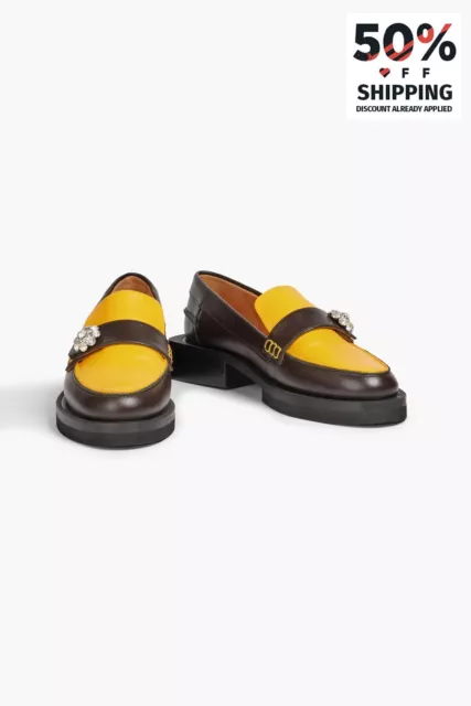 RRP€330 GANNI Leather Loafer Shoes US7 UK4 EU37 Embellished Made in Portugal