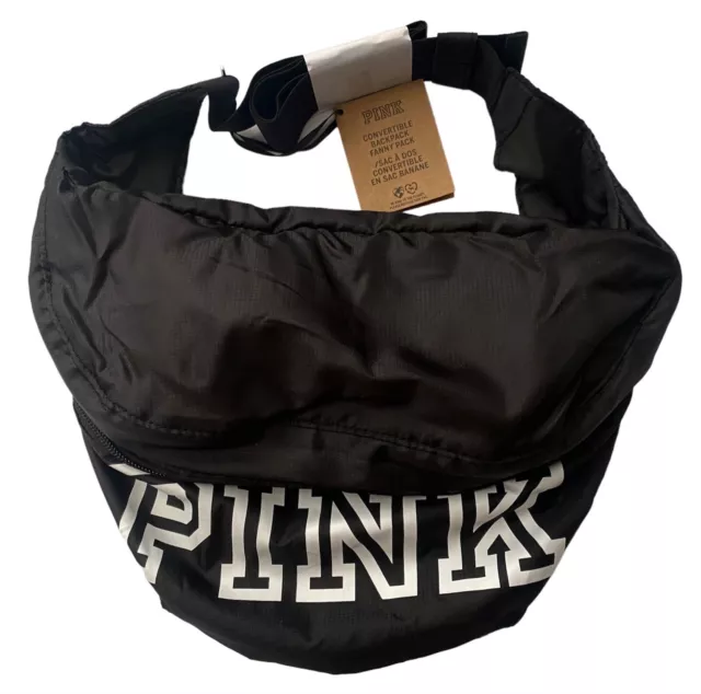 PINK Victorias Secret Nwt Black Logo Convertible Fanny Pack Back Pack Waist Bag