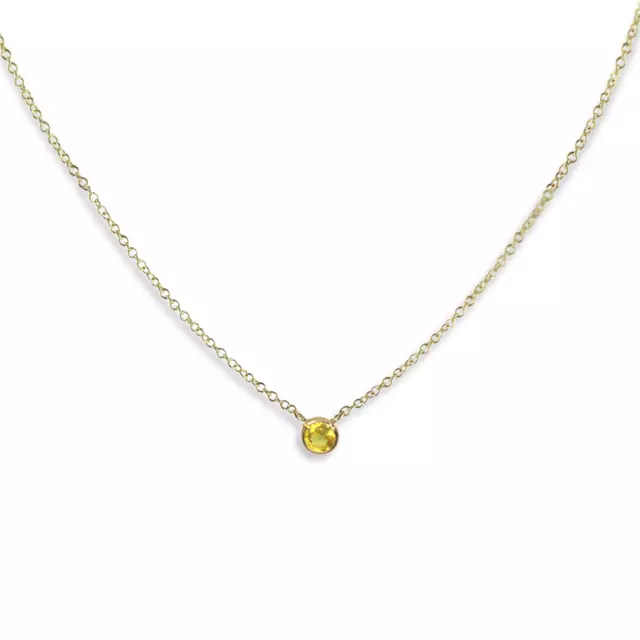 Small Yellow Sapphire Solitaire Necklace Hand Made In 14k Yellow Gold