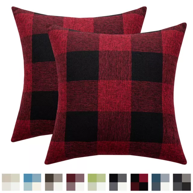 Plaid Square Cushion Cover Tartan Cotton Linen Throw Pillow Cases Home 45x45cm 2