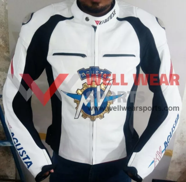 WWS MV AGUSTA Motorcycle Motorbike Leather Jacket All Size