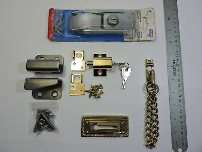 Lot of Security Locks Brass Chain Door Lock, Window Lock, Shack'l Shield Guard