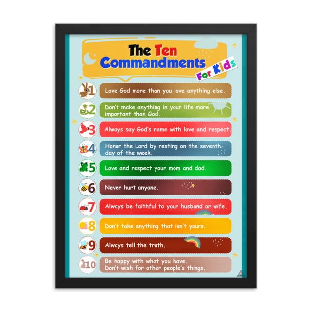 TEN COMMANDMENTS POSTER for Kids Children Classroom Wall Art, Unframed ...