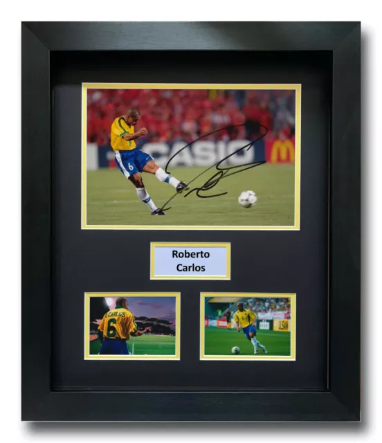 Roberto Carlos Hand Signed Framed Photo Display - Brazil Football Autograph.