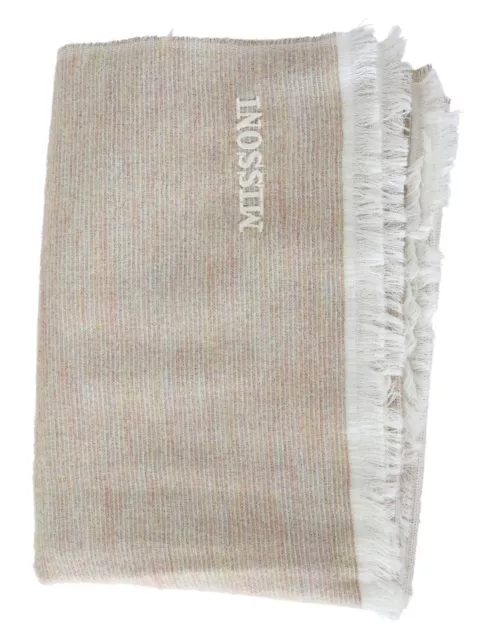 Missoni Unisex Beige Scarf 100% Wool Embroidery Patterned Lightweight Shawl Wrap 3