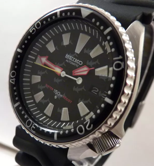 Seiko Ceramic Black Hammerhead Sharks Automatic Diver Date Watch Custom 7002 Mod
