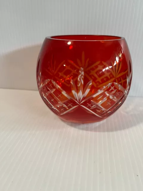Cranberry Cut to Clear Crystal Bowl 4 x 4.5"