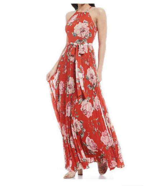 BrandNew Eliza J Floral Halter Neck Sleeveless Chiffon Maxi Dress Size 8 - Poppy