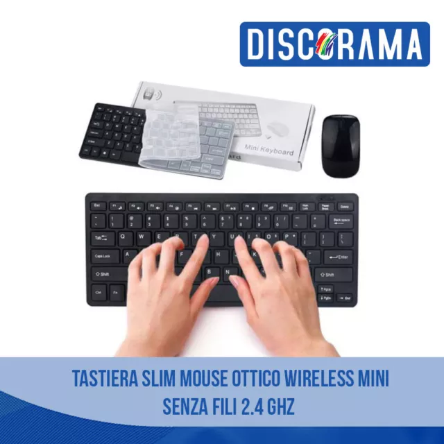 Tastiera Slim Mouse Ottico Wireless Mini Senza Fili 2.4 Ghz Kit Pc Computer
