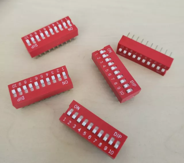 5 Pcs 10 Position Pin DIP Switch for arduino projects breadboard friendly