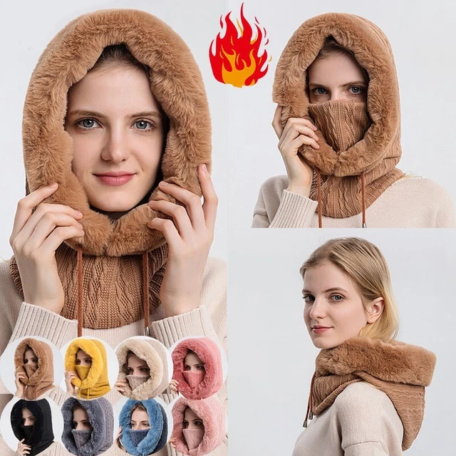 Máscara de gorro de piel mujer bufanda de invierno Sombrero a prueba de viento