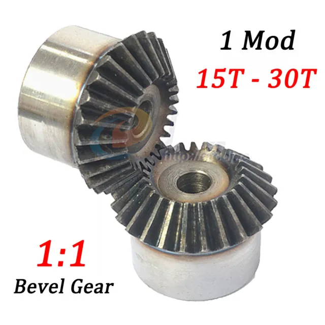 1 Mod Bevel Gear 1:1 15-30 Tooth Transmission Gears Bevel Teeth 90° 45# Steel