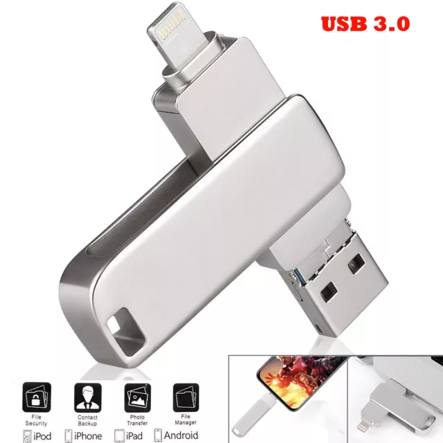 1 To 32 Go USB 3.0 Flash Drive Memory Stick Pen Disk 3in1 pour iPhone Android PC