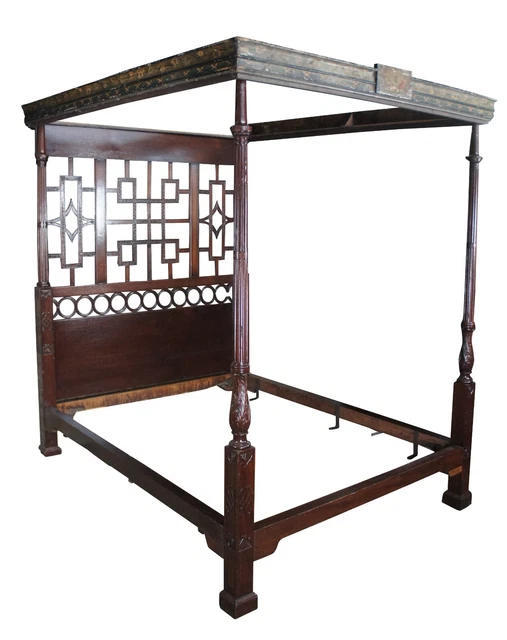 Rare Antique 18th Century Chinese Chippendale Mahogany Four Post Tester Bed