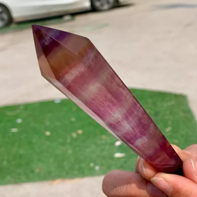 113G Natural rainbow fluorite scepter Quartz Crystal Single-End Terminated Wand