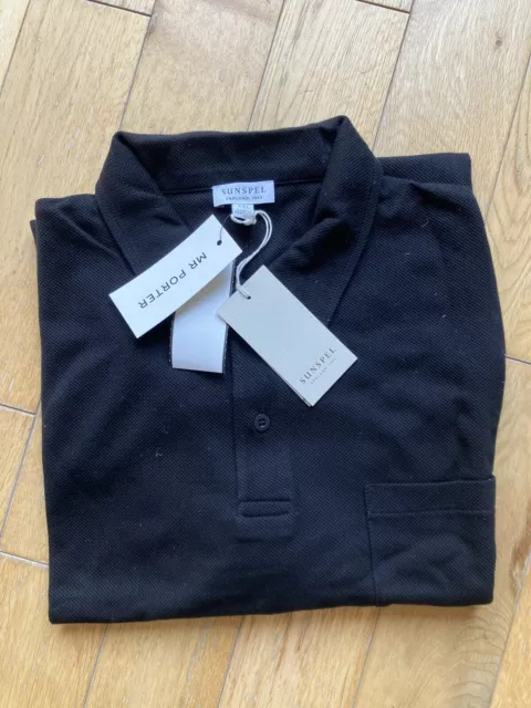 Sunspel Riviera Cotton Mesh Jersey Polo Shirt Black Mr Porter £145 XXL Slim Fit