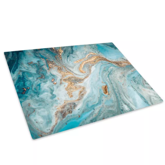 Blue Teal White Gold Marble Glass Chopping Board Kitchen Worktop Saver Protector