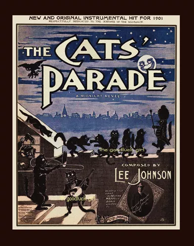 5x7 Vintage 1901 THE CATS PARADE black cat sheet music Art print