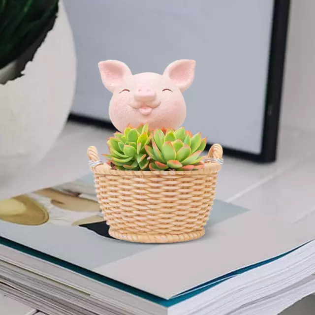 Small Flower Pot Pig Figurine Statue Sculpture Desktop Storage Organizer for