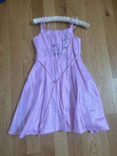 Vintage 90s Girls Storybook Heirloom Peach Pink Floral Midi Lined Dress Size 10