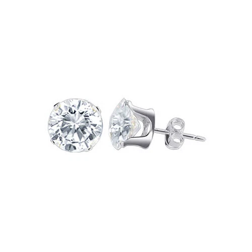 9mm Round April Birthstone Clear CZ 925 Sterling Silver Stud Earrings