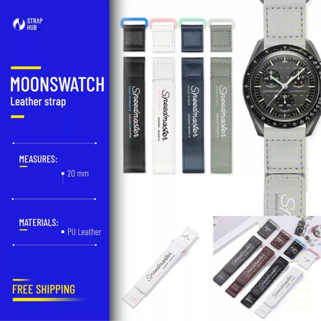 Cinturino pelle PU leather 20mm Omega SpeedMaster MoonSwatch SeaMaster Moon Mars