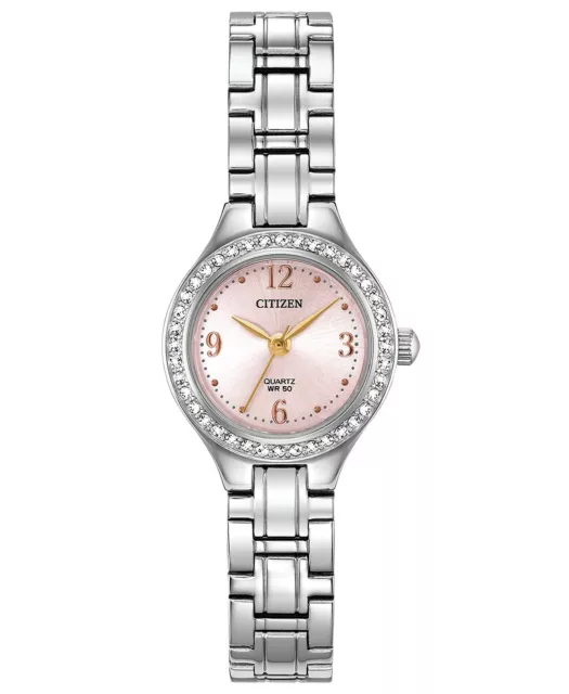 Citizen EJ6090-53X Silver Tone Pink Dial Swarovski Crystals Womens Dress Watch