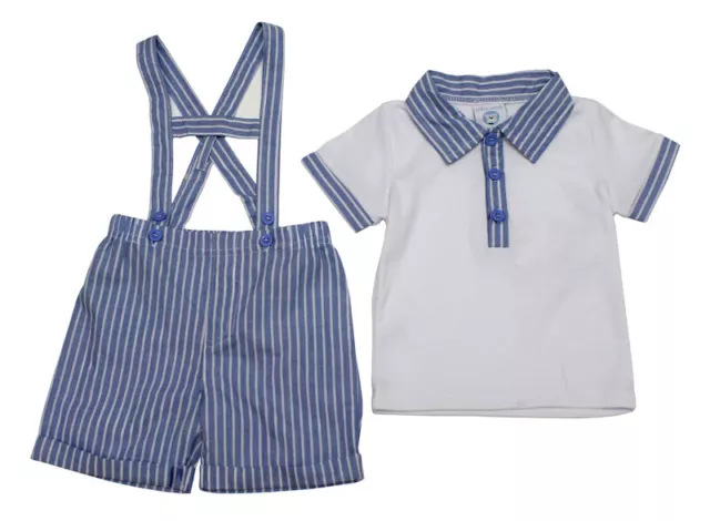 Spanish Style Baby Boy Blue and White Stripe H Bar Two Piece Set / Outfit