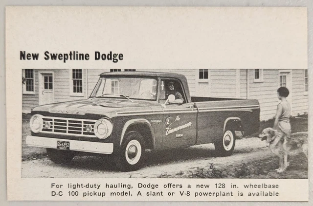 1965 Magazine Photo Dodge Sweptline D-C 100 Model Pickup Trucks Slant 6 or V-8