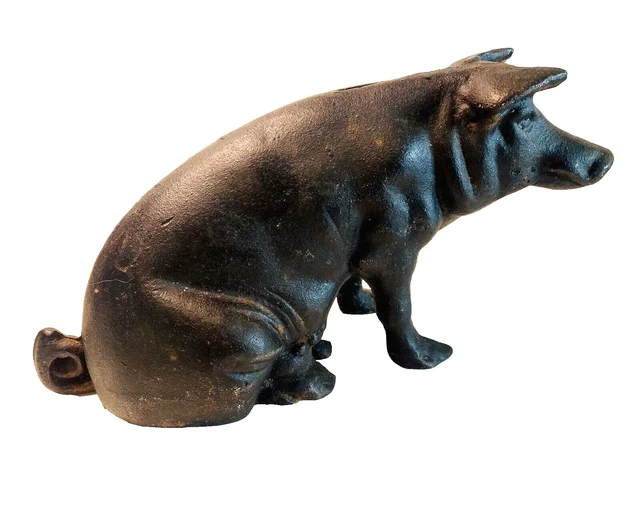 Vintage Cast Iron Sitting Pig Piggy Bank Door Stop