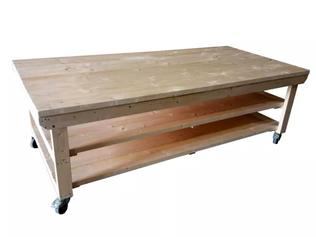 Wooden Workbench With Wheels 3ft - 4ft Depth Table Top Industrial Heavy-Duty