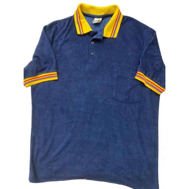 Encino Shirts VTG 70s Mens XL Blue Terry Cloth Cotton Collared Short Sleeve Surf