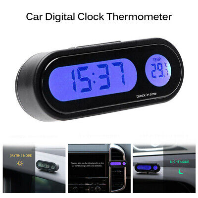 Sunwan misuratore della temperatura del veicolo con luce nera e schermo LCD con modalità di trasformazione 12h/24h orologio digitale universale per cruscotto dell’auto 