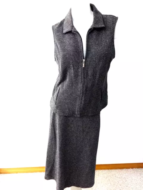 Liz Baker Donna Bianco e Nero Misto Cotone Tweed Gonna Abito Taglia Pl