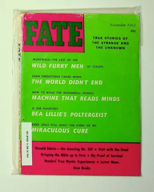 Fate Magazine November 1962 Bea Lillies Poltergeist The World Didnt End