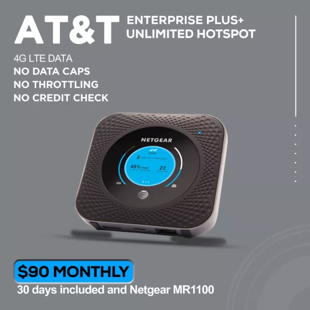 AT&T Unlimited Data Plan Hotspot 4G LTE, $90/Monthly (No Throttle) ATT