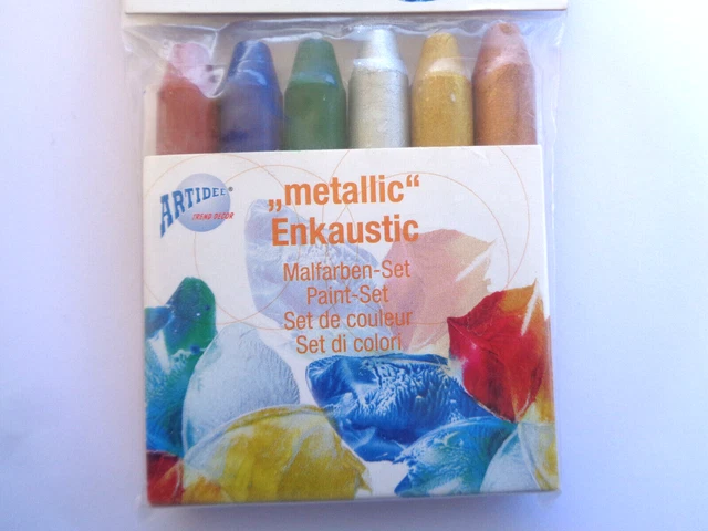 6 Enkaustic Stifte Farben 3 x metallic und rot blau grün Wachs Encaustic .05