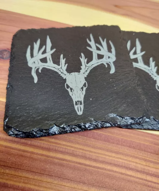 Slate Coasters Bone Collector Deer Skull Hunting Cabin Set of 4