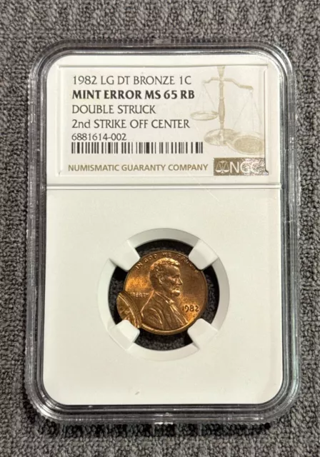 (MINT ERROR) 1982 “Large Date” Lincoln Cent - DOUBLE STRUCK - NGC MS65 RB