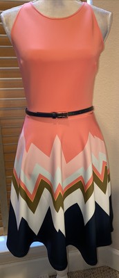 TED BAKER London Coral Multicolor Zig Zag Shift Dress Size 1 US 4.        P12928