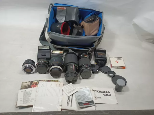 Lote De Accesorios Para Cámara, Bolsas Lentes Flash Quantaray Cañón Olympus Embalaje Original