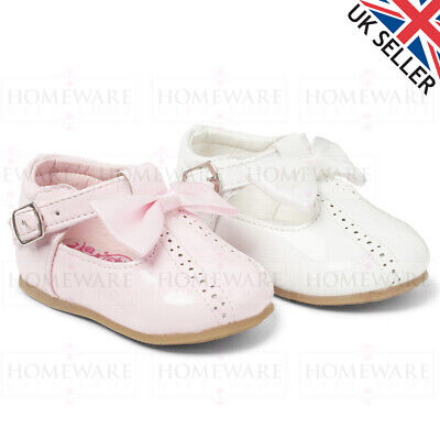 Baby Ragazze Stile Spagnolo brevetto Bow scarpe T-bar Rosa Bianco Rosso Kids UK3 a UK10