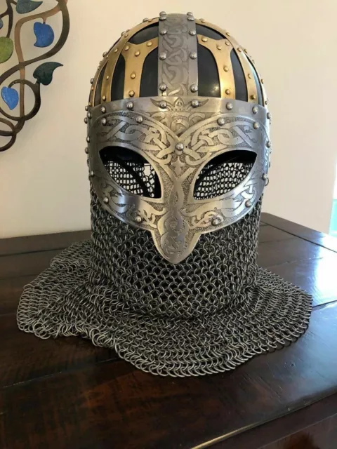 Medieval Steel Viking Vendel Helmet With Chainmail Hand Forged SCA Larp Helmet